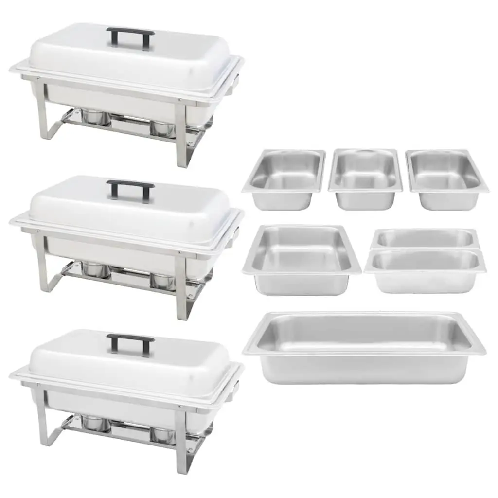 3 Piece Food Warmer Set Stainless Steel Chafing Dish Silver Gastronorm Construction