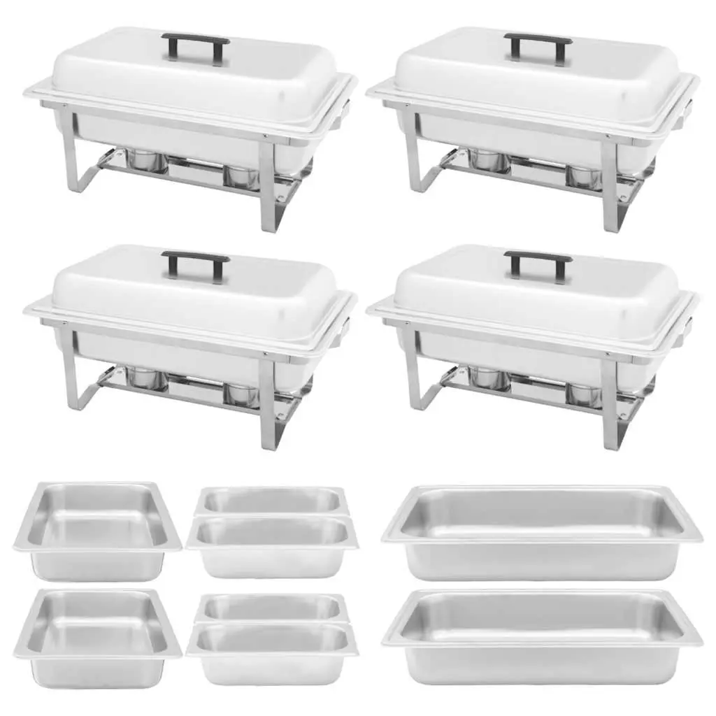 4 Piece Chafing Dish Set Stainless Steel Food Warmer Silver for Catering and Restaurant Use