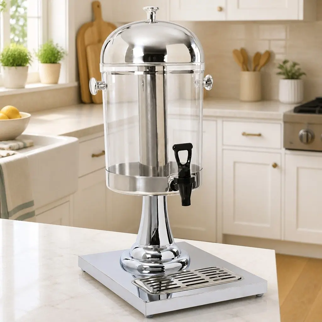 Juice Dispenser Stainless Steel 8L Silver Beverage Server with Cooling Cylinder