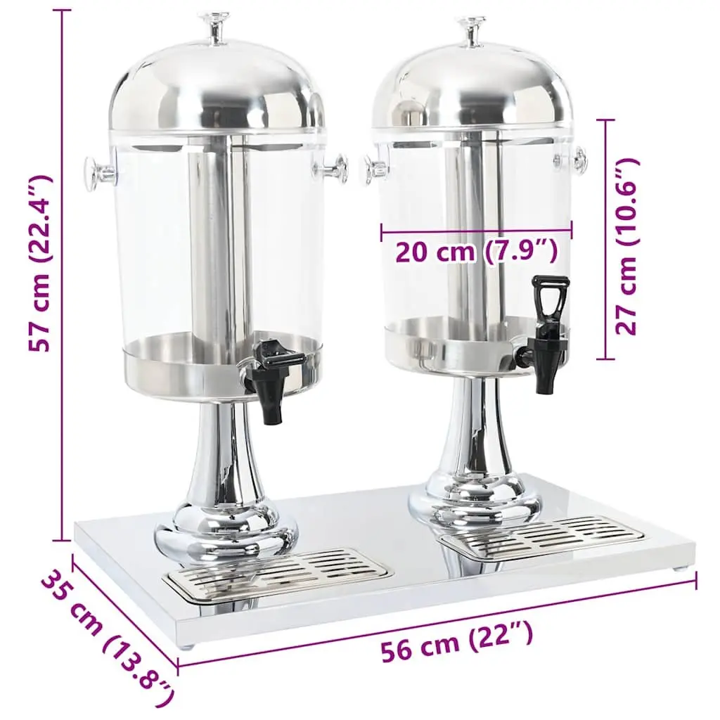 Double Beverage Dispenser Stainless Steel 2 x 8L Silver Juice Server