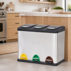 Recycling Pedal Bin Soft-Close Lids 3-Compartment Waste Garbage Trash Sorter