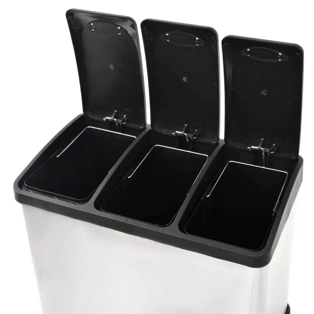 Recycling Pedal Bin Stainless Steel 24L Kitchen Waste Sorter with 3 Removable Bins
