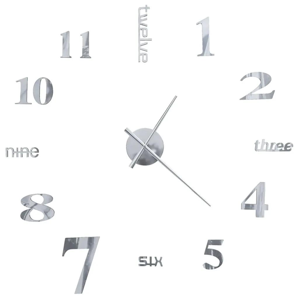 3D Wall Clock Modern Design Extra Large XXL Silver Decor DIY Adjustable Size
