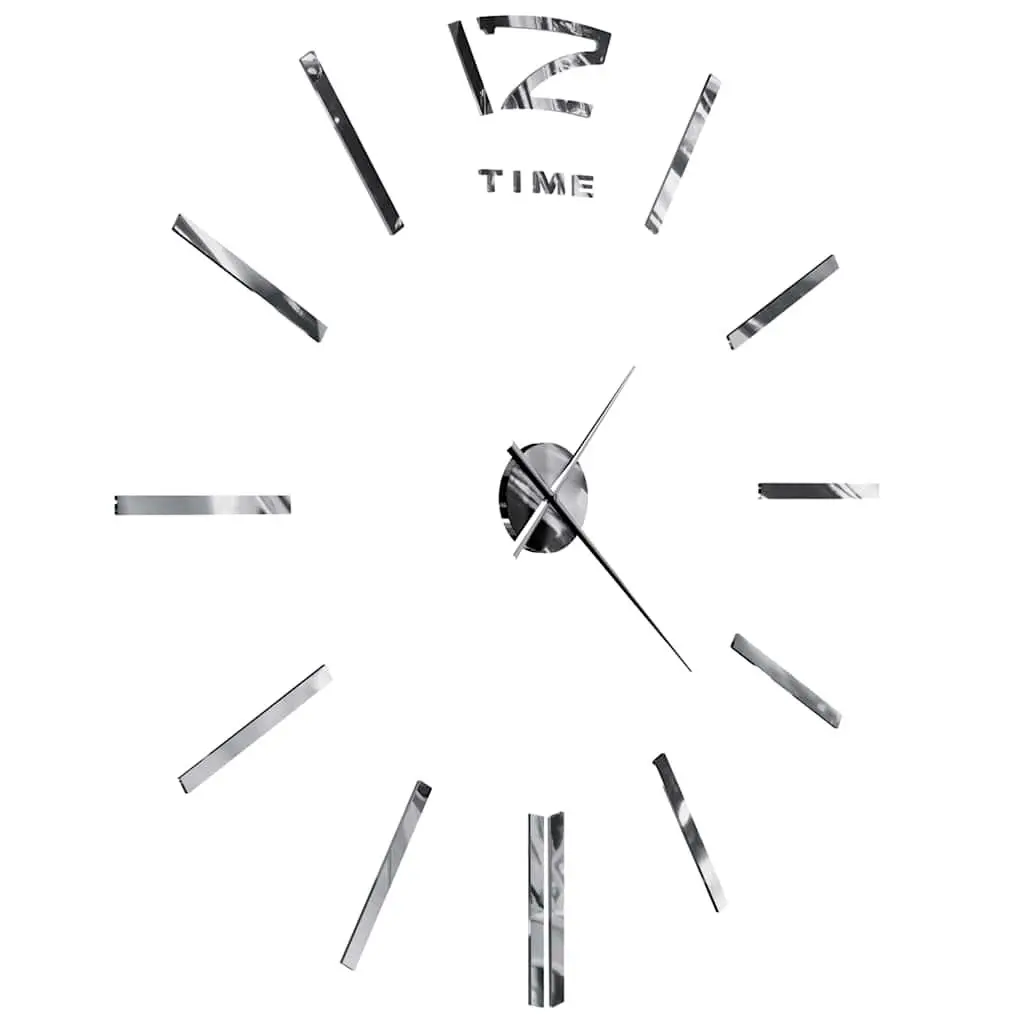 3D Wall Clock Modern Design XXL Silver Oversized DIY Room Decor Statement Piece