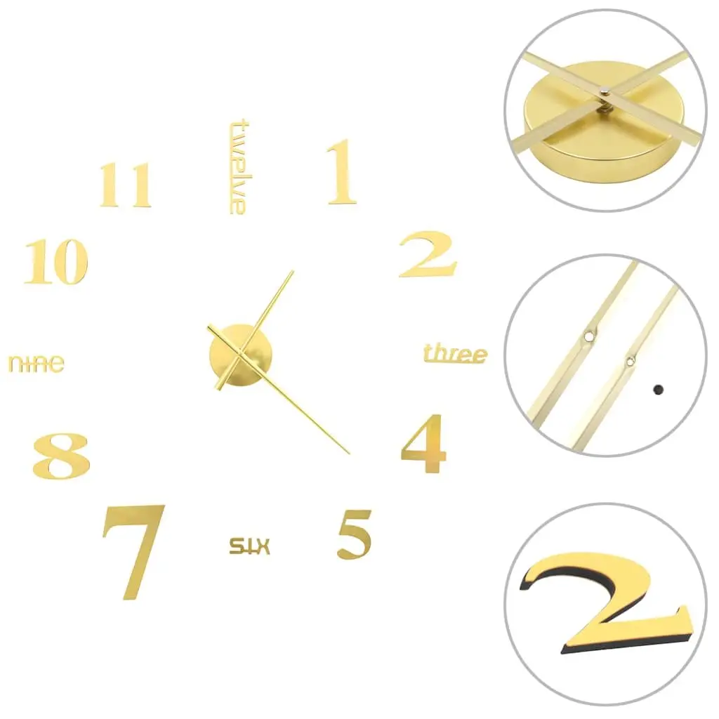 3D Wall Clock Modern Design XXL 100cm Gold Decor Focal Point Living Room