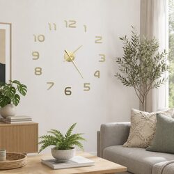 3D Modern Wall Clock XXL Extra Large 100cm Gold Decor DIY Room Display