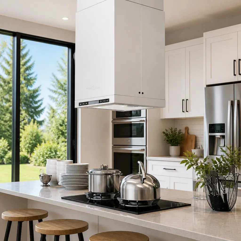 Island Range Hood Stainless Steel Silver 756 m³/h Touch Sensor LCD Display with LED Lights