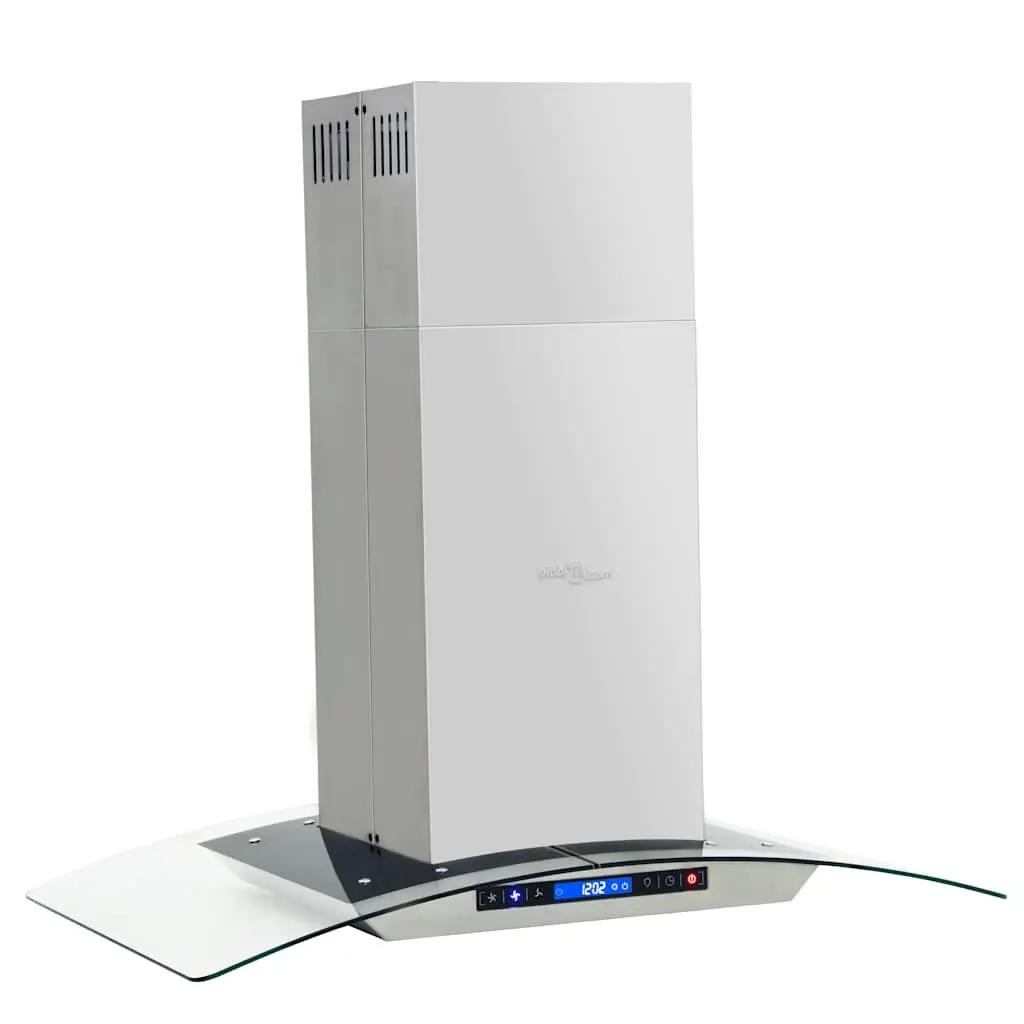 90cm Island Kitchen Extractor Stainless Steel Curved Glass Touch Sensor 756m³/h Silver
