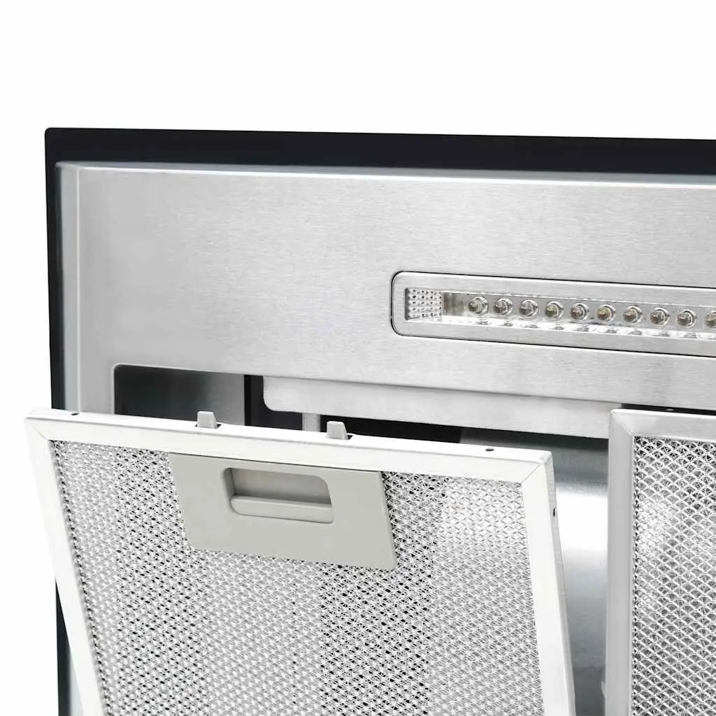 90cm Island Kitchen Extractor Stainless Steel Curved Glass Touch Sensor 756m³/h Silver