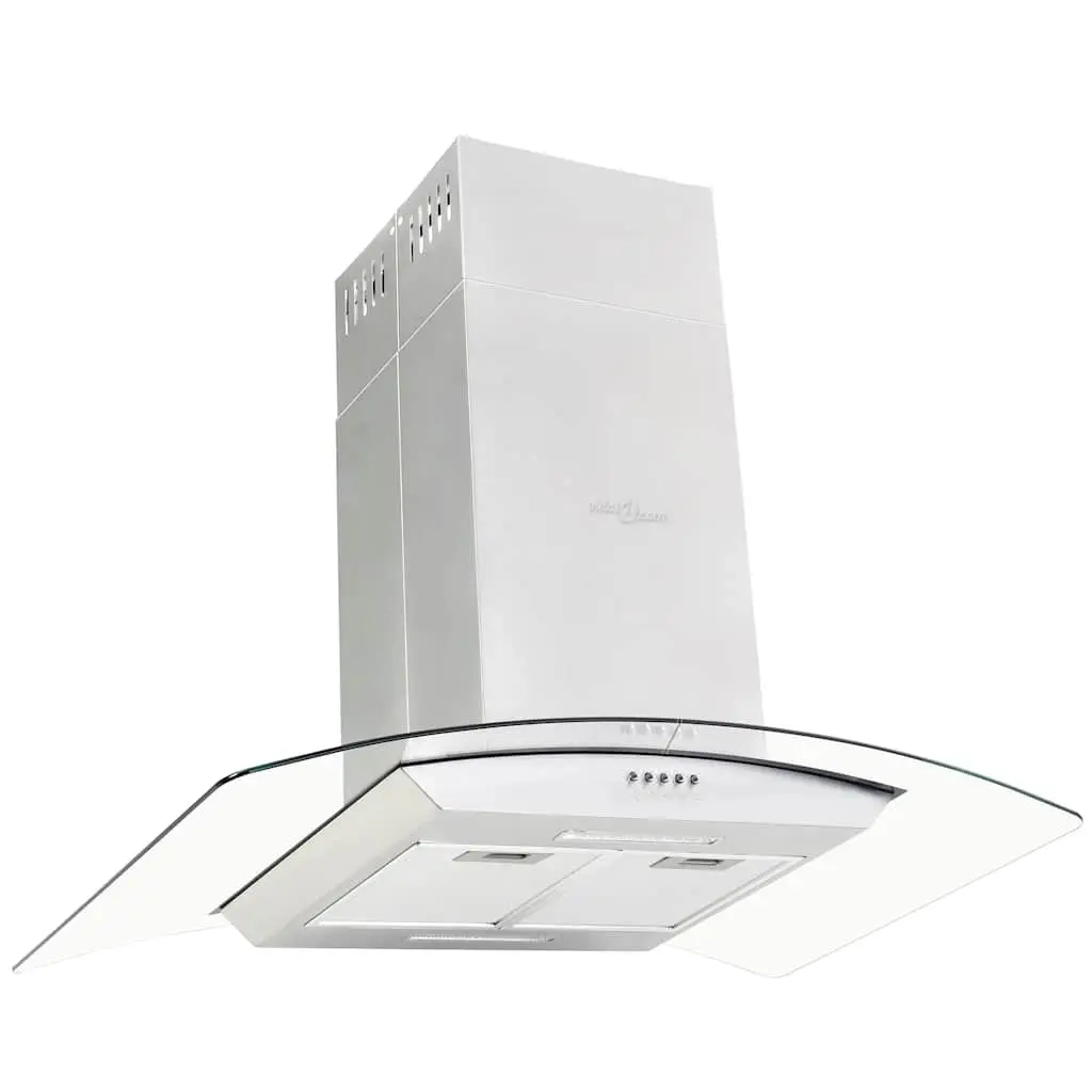 Island Range Hood Stainless Steel Curved Glass Canopy 90cm Silver