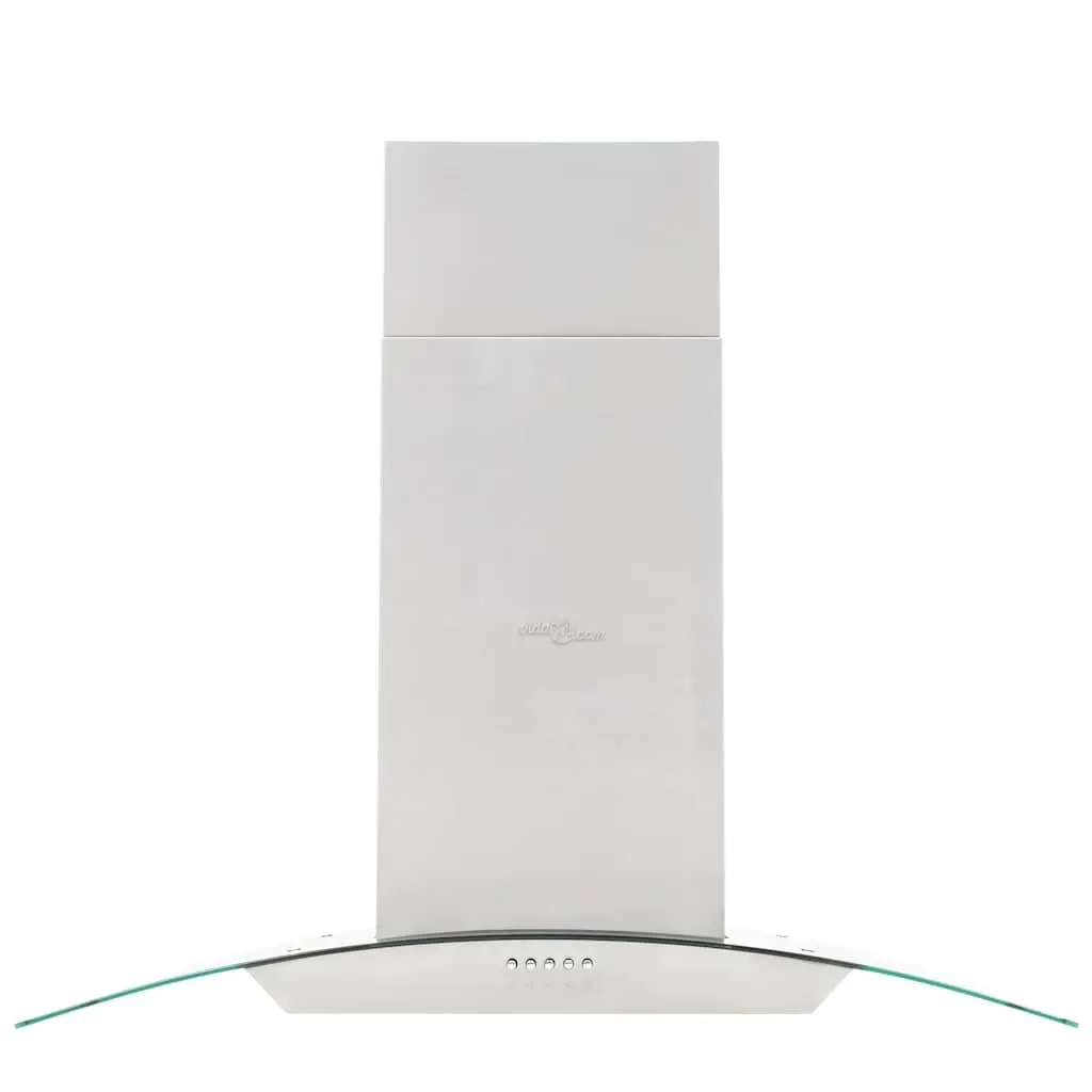 Island Range Hood Stainless Steel Curved Glass Canopy 90cm Silver