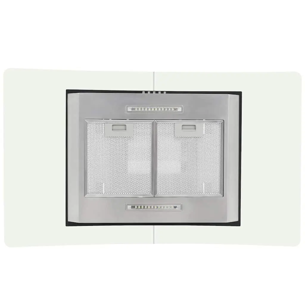 Island Range Hood Stainless Steel Curved Glass Canopy 90cm Silver