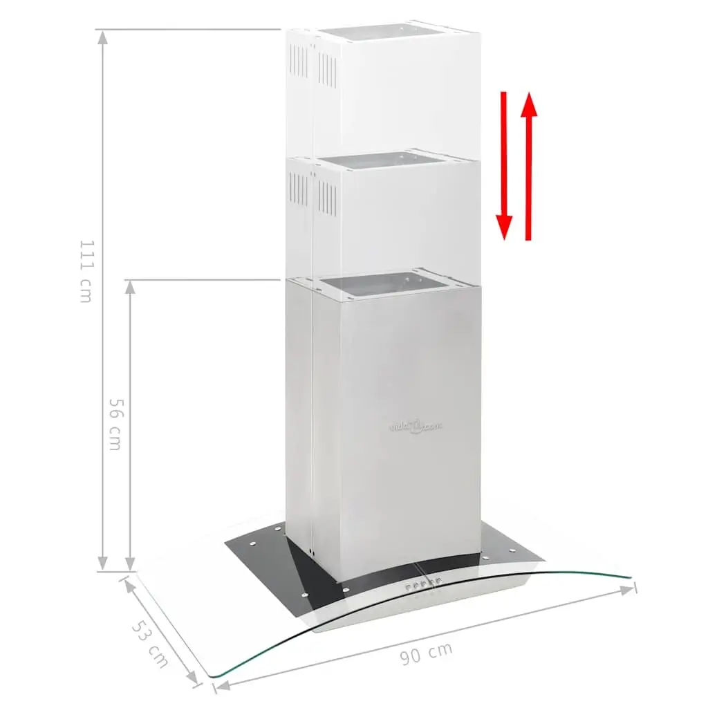 Island Range Hood Stainless Steel Curved Glass Canopy 90cm Silver