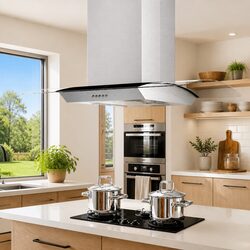 Island Range Hood 90cm Silver Kitchen Extractor Fan LED Stainless Steel Cooker