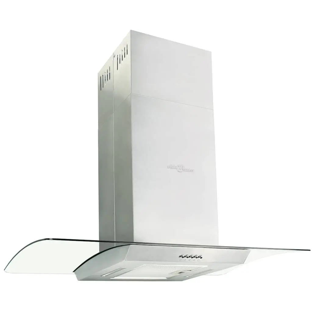 Island Range Hood 90cm Stainless Steel Curved Glass Canopy LED Lights Silver