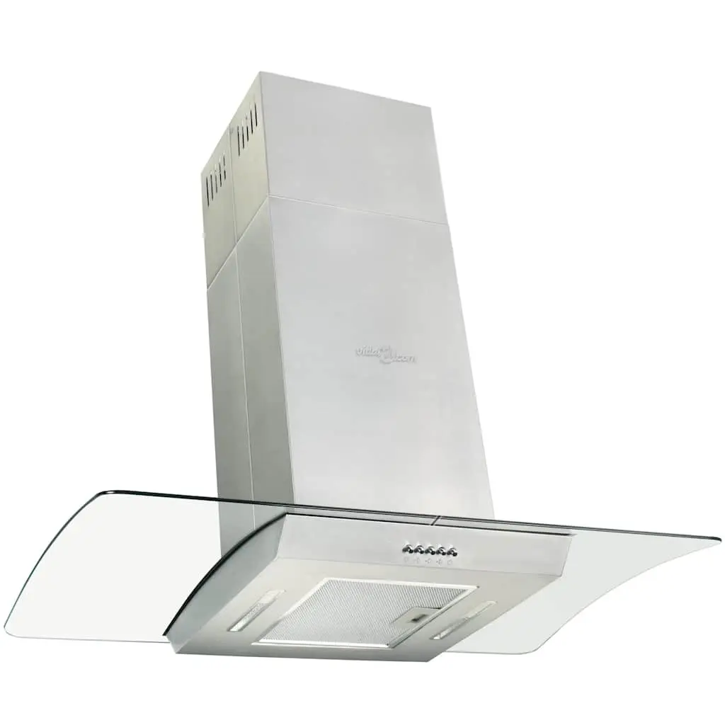 Island Range Hood 90cm Stainless Steel Curved Glass Canopy LED Lights Silver
