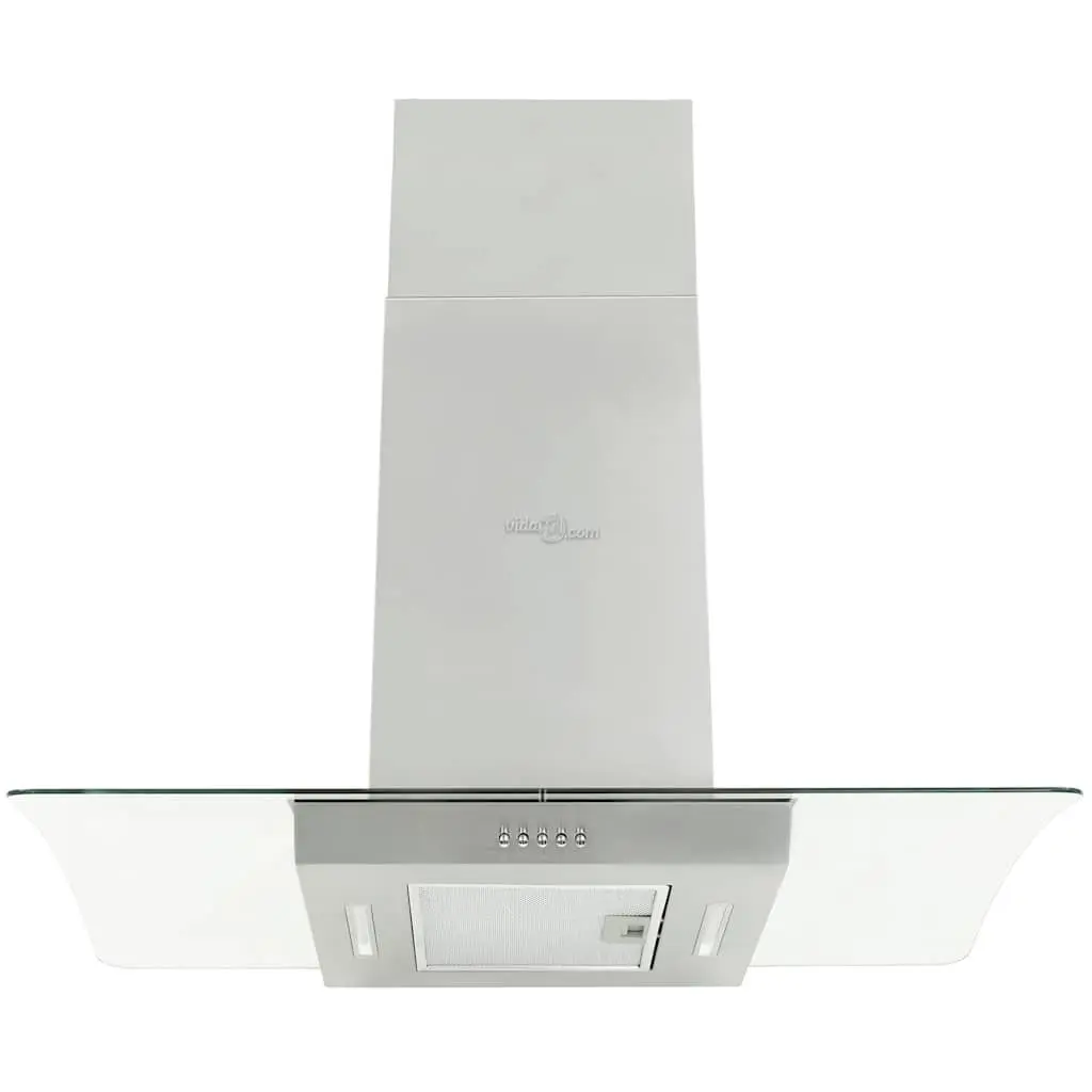 Island Range Hood 90cm Stainless Steel Curved Glass Canopy LED Lights Silver