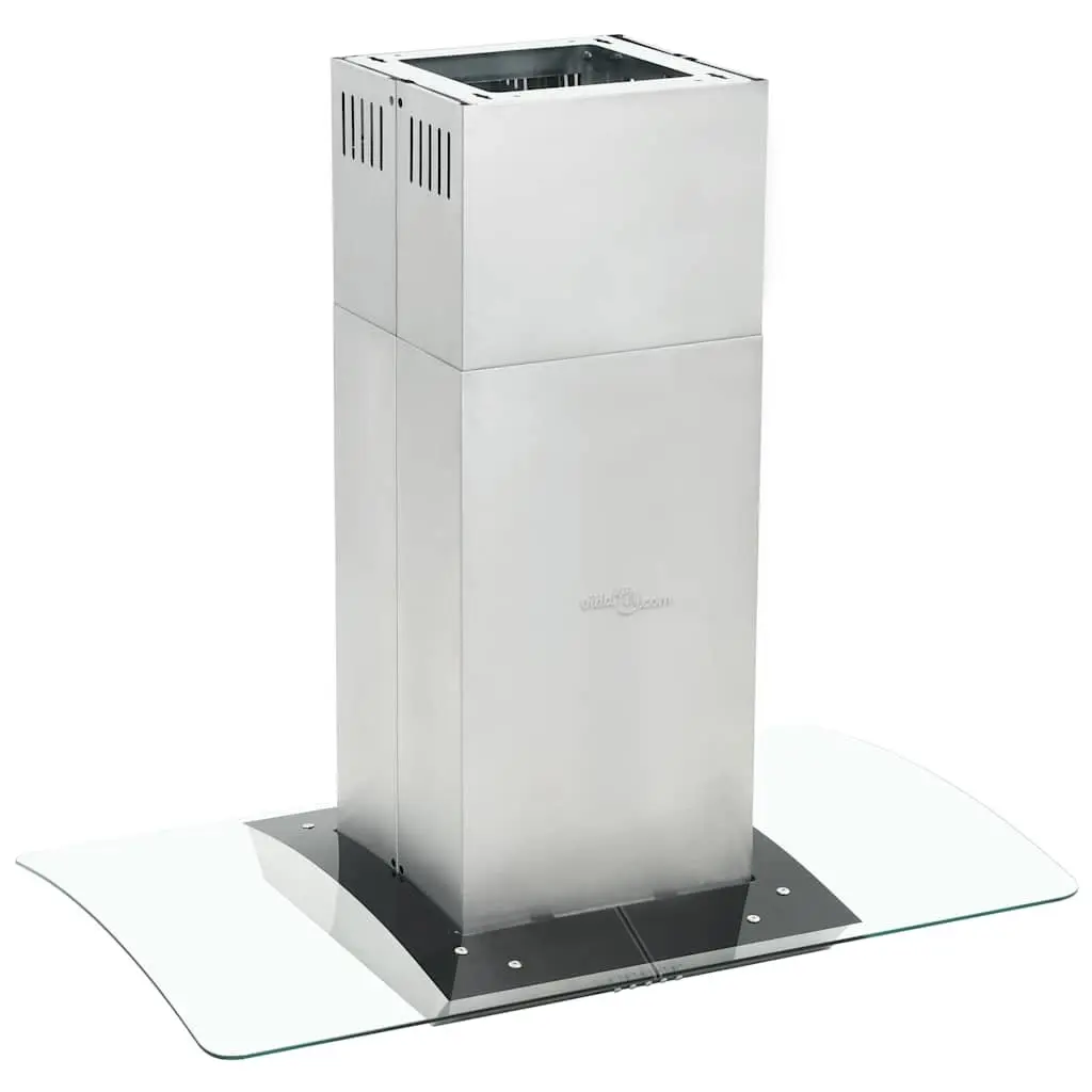 Island Range Hood 90cm Stainless Steel Curved Glass Canopy LED Lights Silver