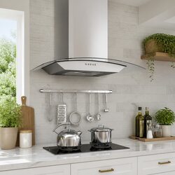 Wall Mounted Range Hood 60cm Silver Stainless Steel Curved Glass Chimney LED