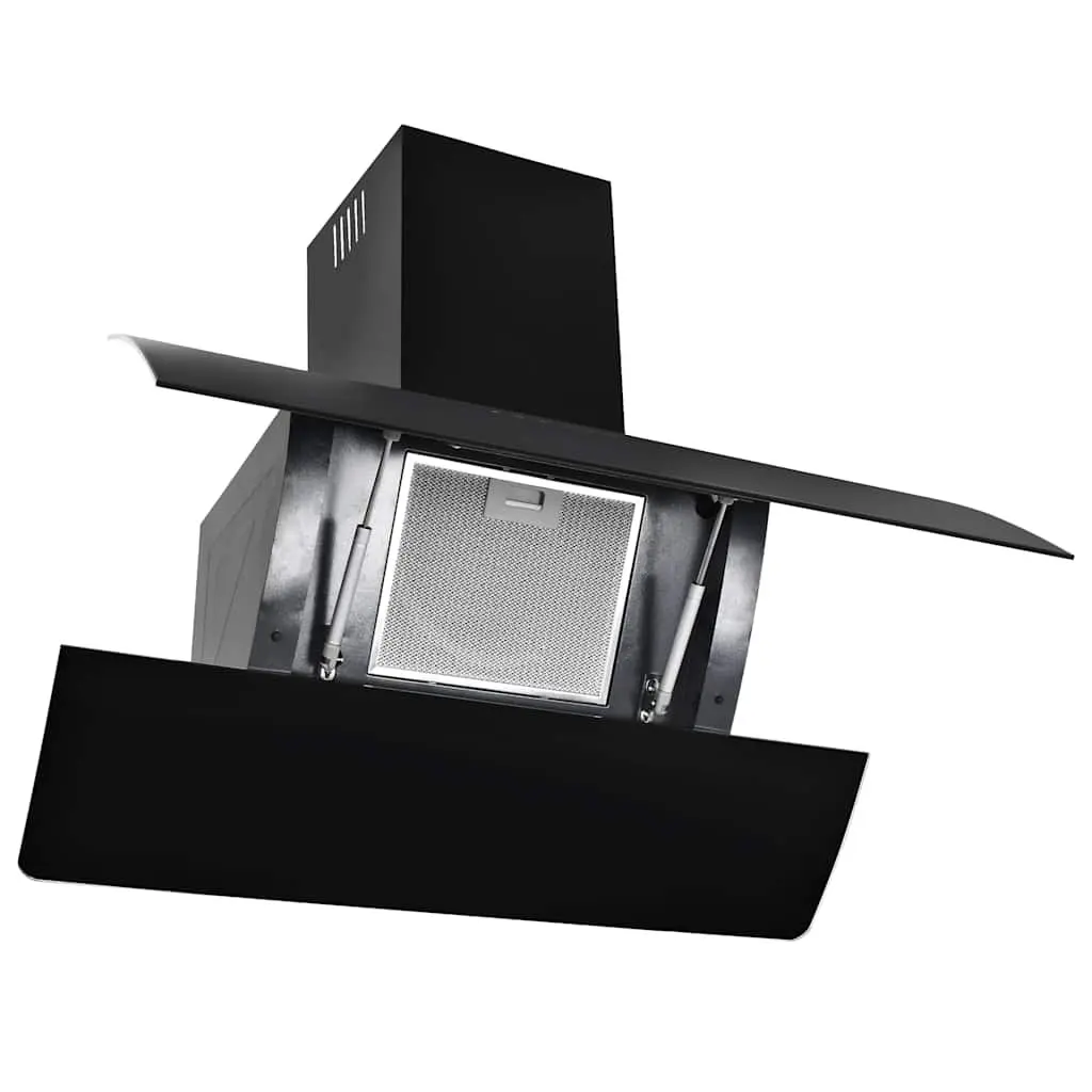 90cm Stainless Steel Wall Mounted Range Hood Kitchen Extractor Black 756m³/h Low Noise 3 Speed Touch Control LED Lighting