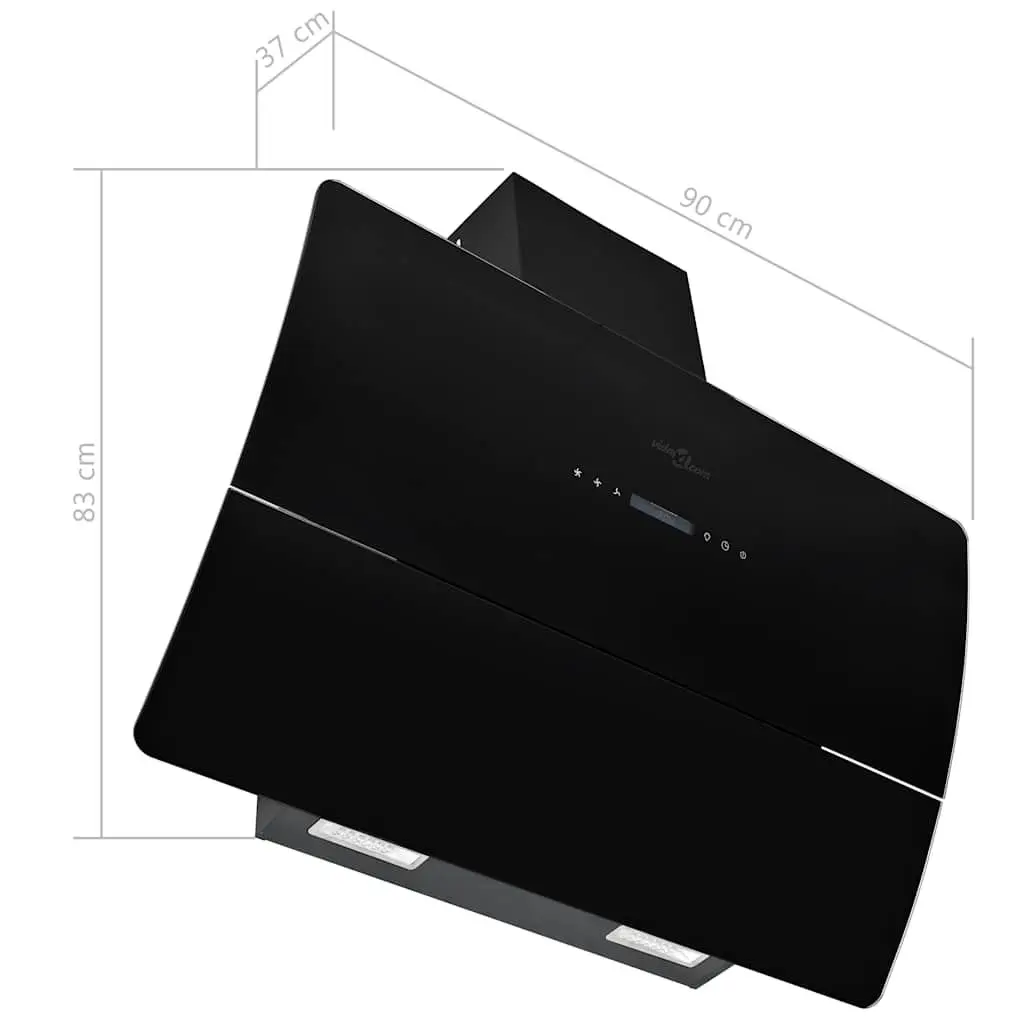 90cm Stainless Steel Wall Mounted Range Hood Kitchen Extractor Black 756m³/h Low Noise 3 Speed Touch Control LED Lighting