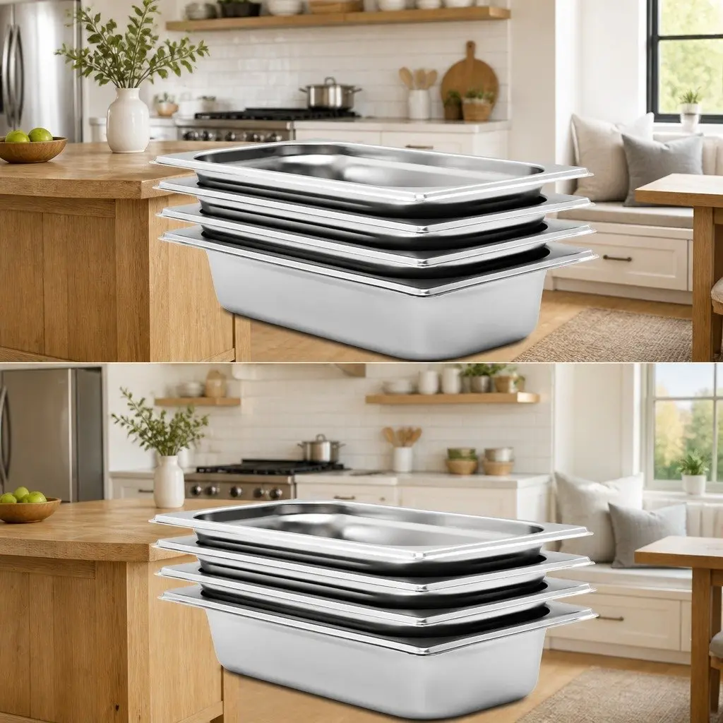 Stackable Gastronorm Containers 8 Piece GN 1/3 65 mm Stainless Steel Silver Steam Table Pans