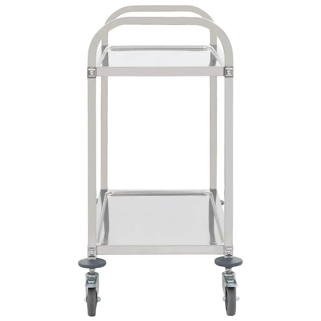 2 Tier Kitchen Trolley Stainless Steel Cart Silver with Lockable Castors and Brakes 965x55x90cm