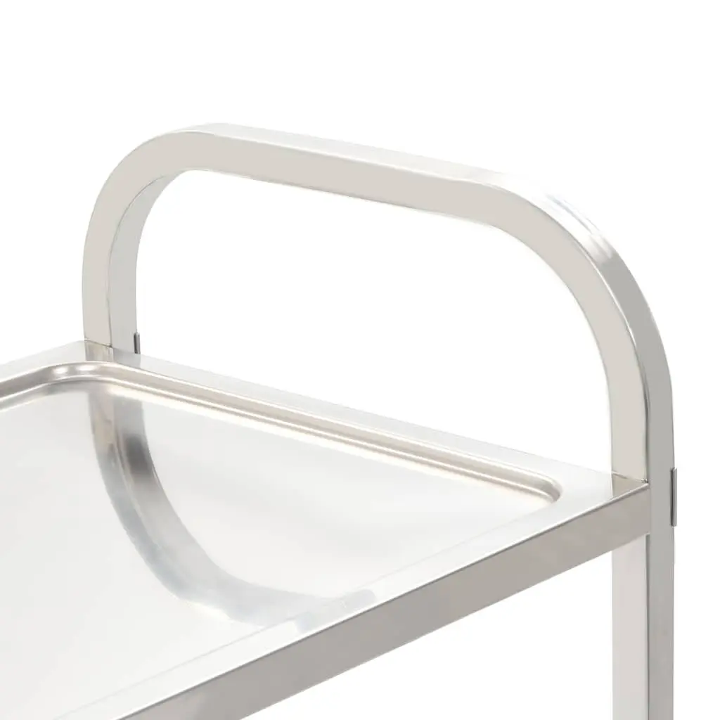 2 Tier Kitchen Trolley Stainless Steel Cart Silver with Lockable Castors and Brakes 965x55x90cm