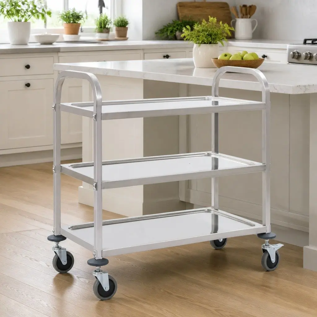 3-Tier Kitchen Trolley with Braking Castors