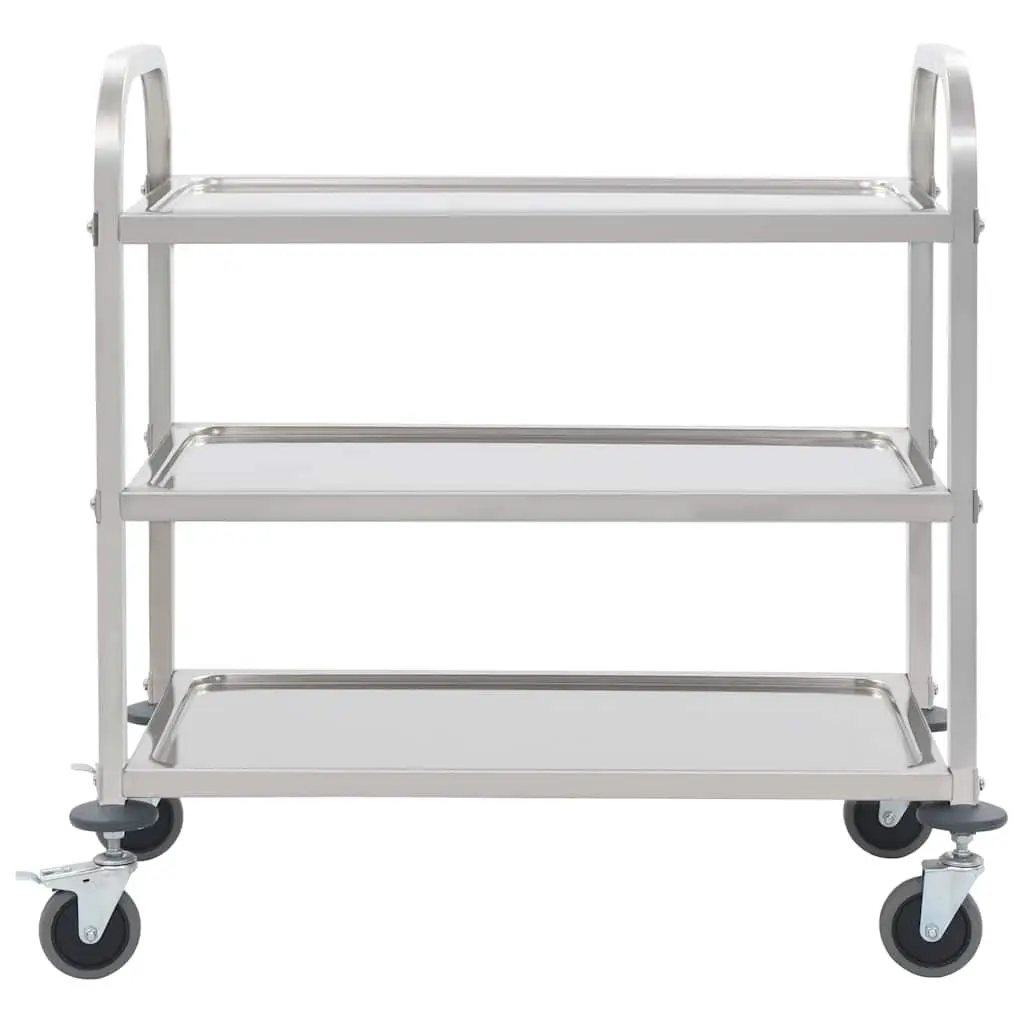Stainless Steel 3-Tier Kitchen Trolley Service Cart with Braking Castors Silver 95x45x83.5cm