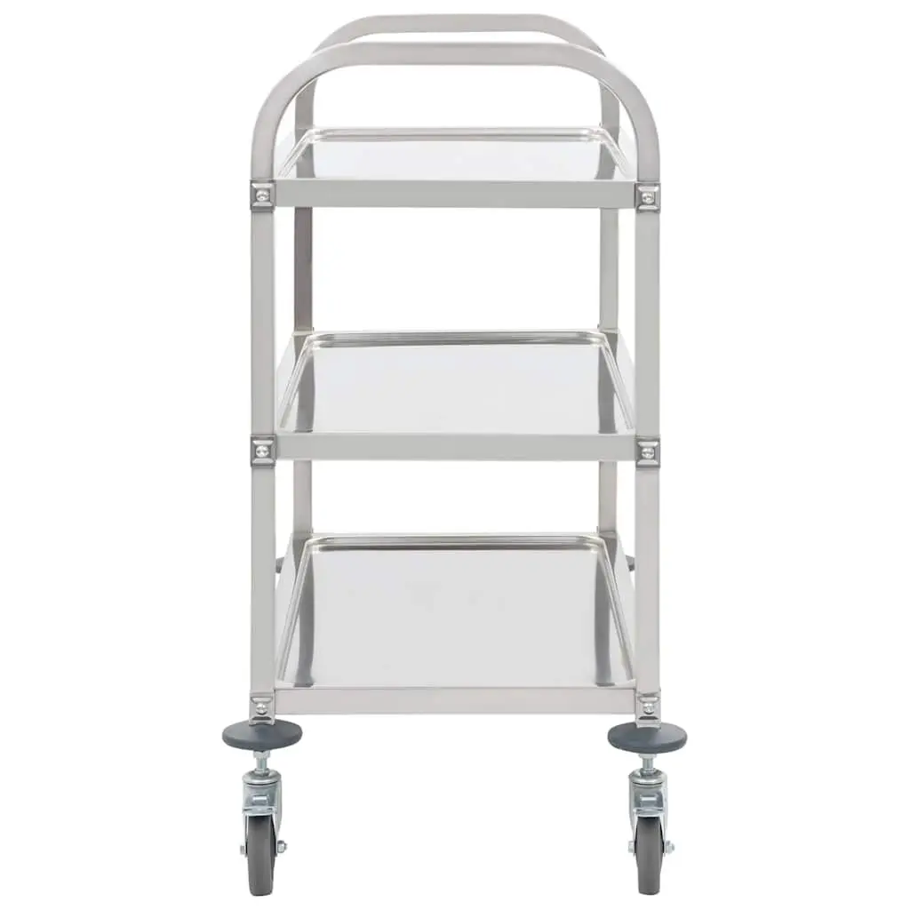 Stainless Steel 3-Tier Kitchen Trolley Service Cart with Braking Castors Silver 95x45x83.5cm
