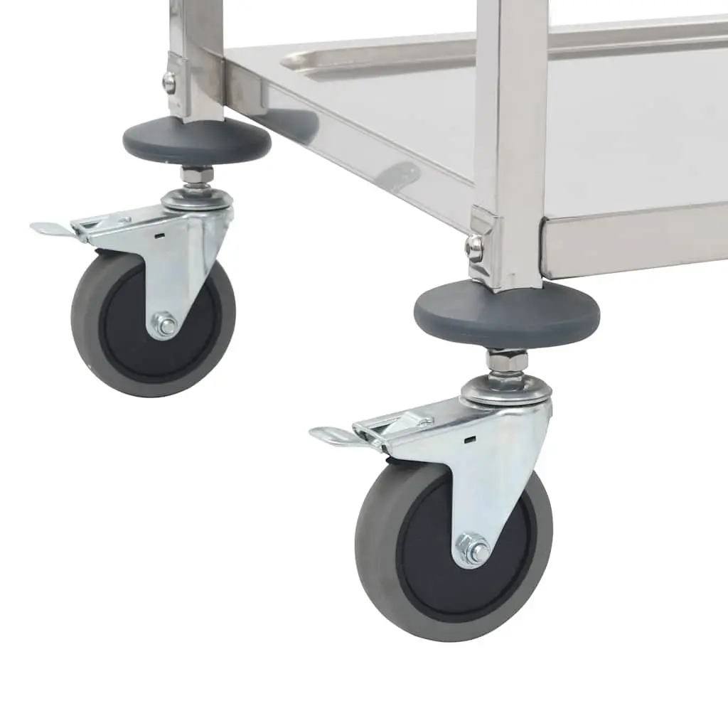 Stainless Steel 3-Tier Kitchen Trolley Service Cart with Braking Castors Silver 95x45x83.5cm