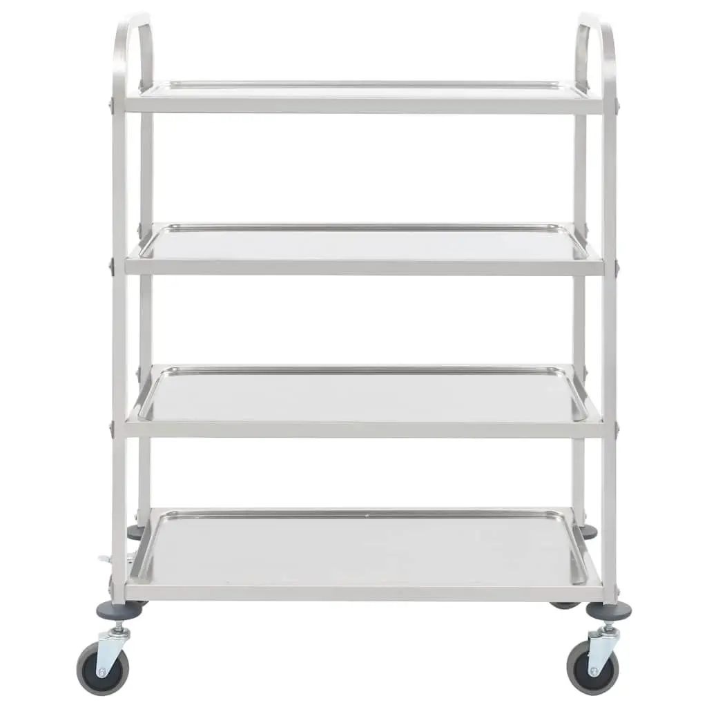 4-Tier Kitchen Trolley Serving Cart Stainless Steel Rolling Storage Shelves