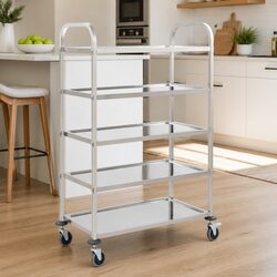 5-Tier Kitchen Trolley Stainless Steel Frame Rolling Serving Cart Storage