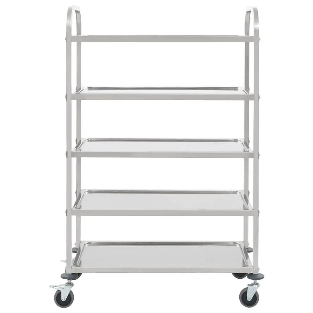 5-Tier Kitchen Trolley Stainless Steel Frame Silver Rolling Serving Cart