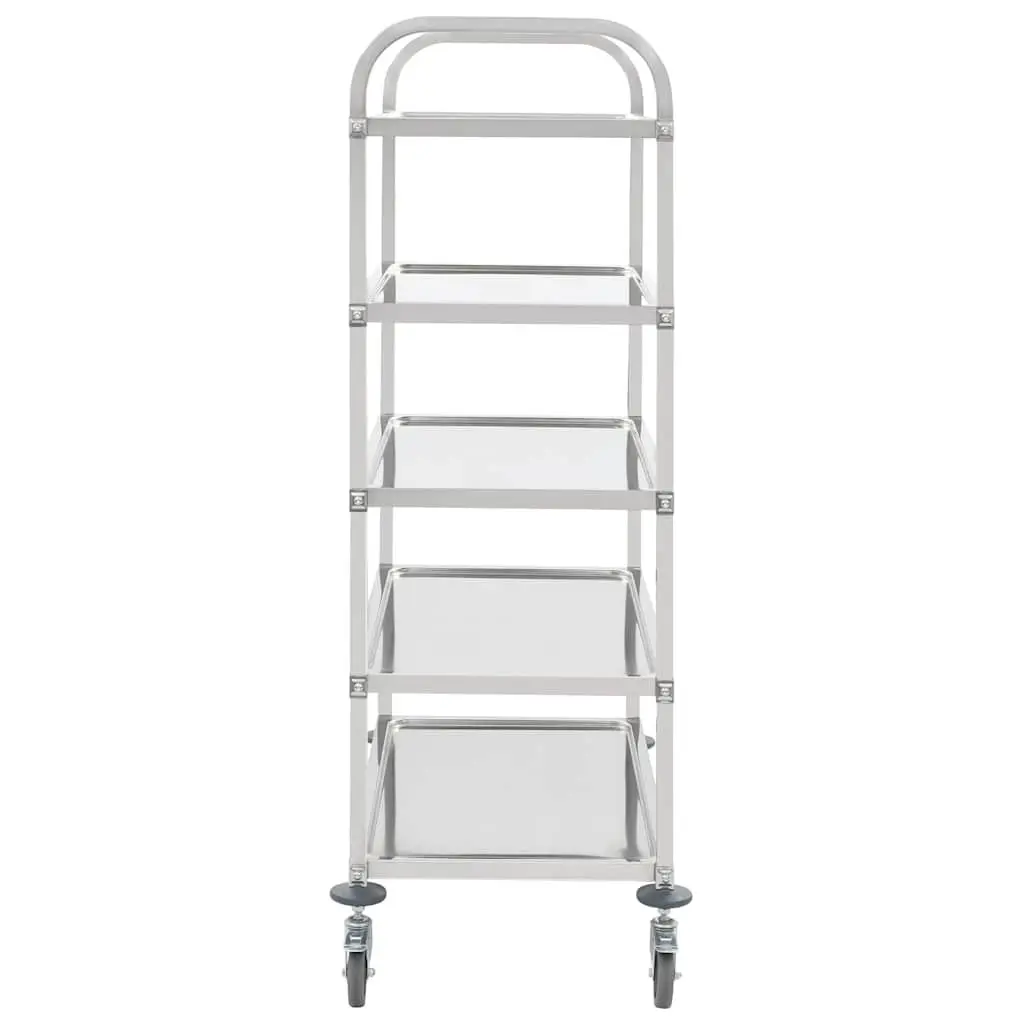 5-Tier Kitchen Trolley Stainless Steel Frame Silver Rolling Serving Cart