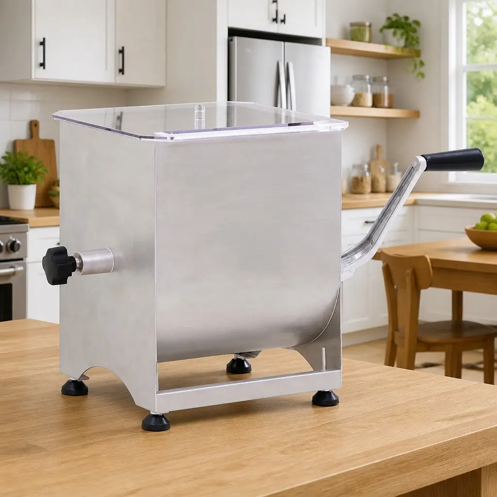 Manual Meat Mixer Stainless Steel Gear Box 44 lb Capacity Silver for Home and Professional Use