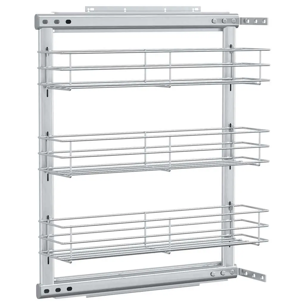 3-Tier Pull-Out Wire Basket Storage Organiser Cupboard Rack Silver 47 x 15.5 x 55.5 cm