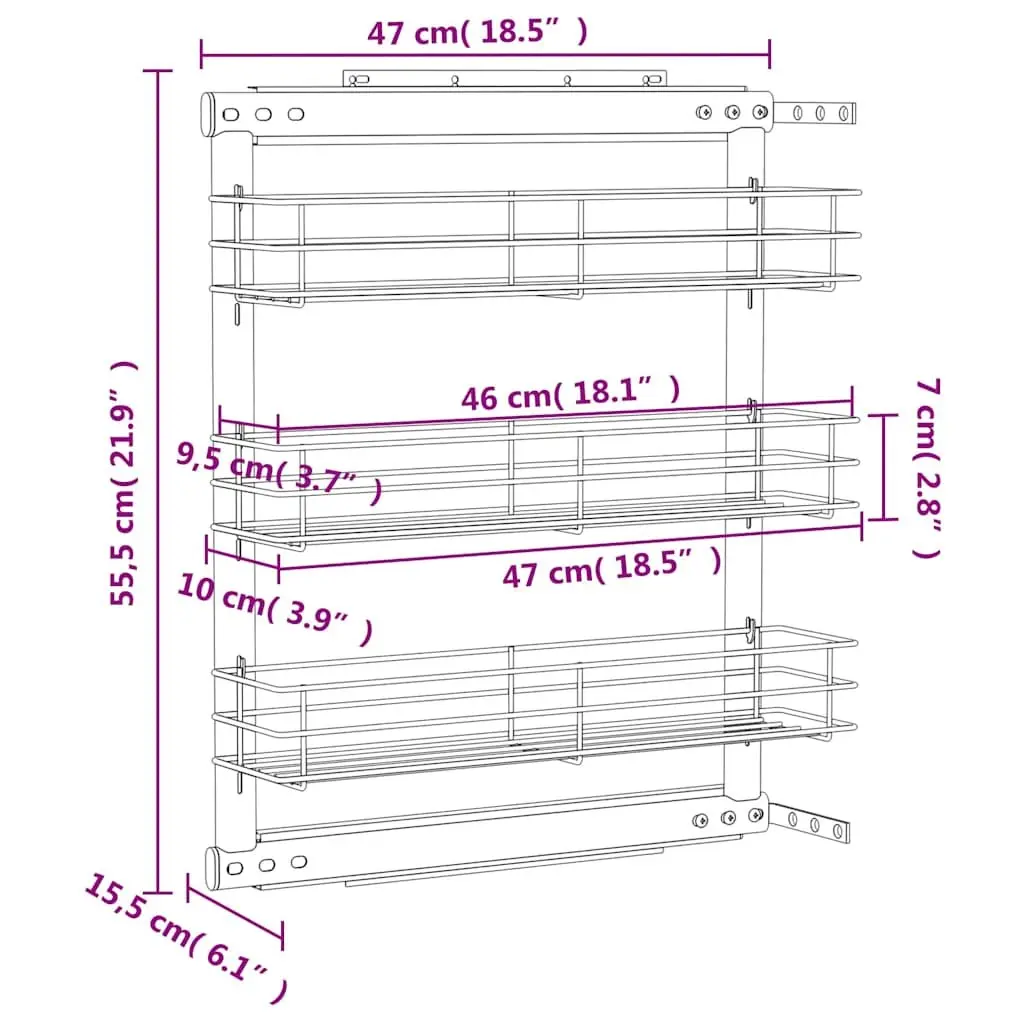 3-Tier Pull-Out Wire Basket Storage Organiser Cupboard Rack Silver 47 x 15.5 x 55.5 cm