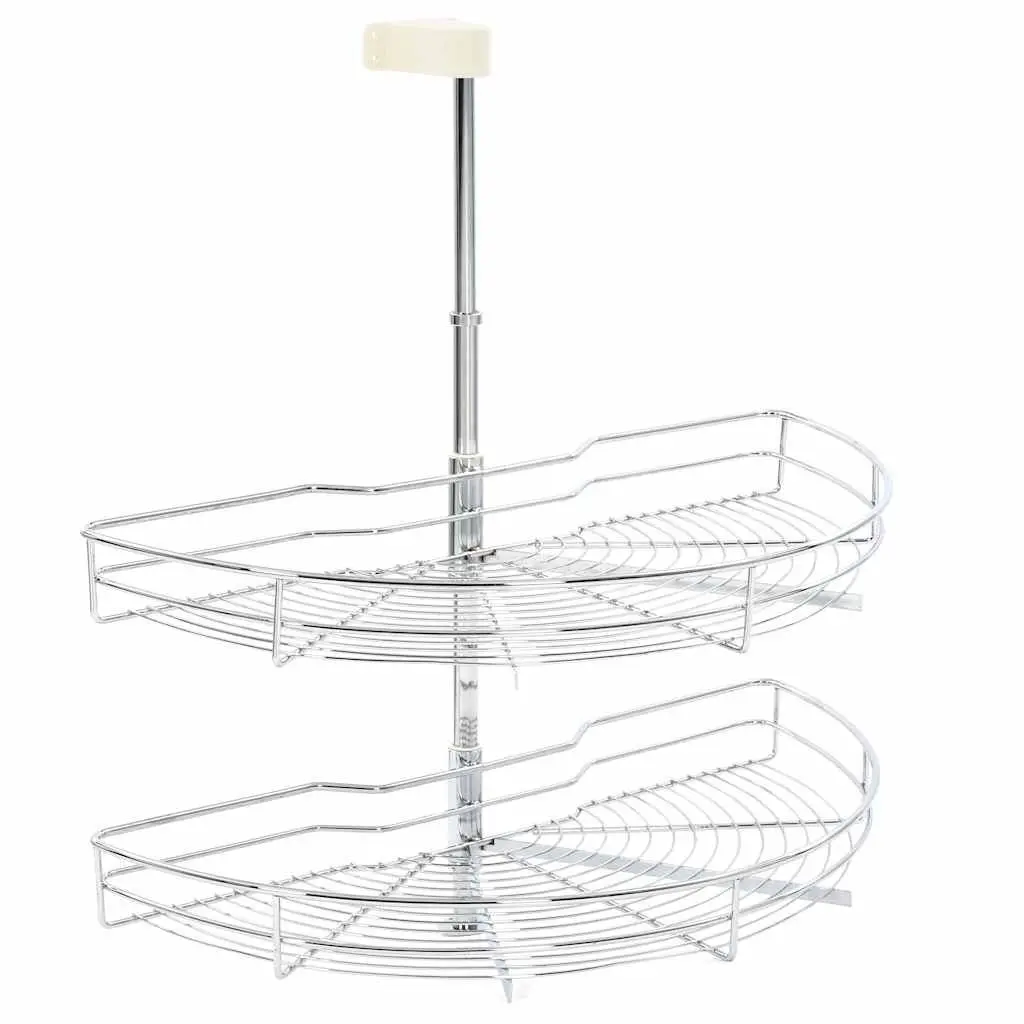 2-Tier Wire Basket Kitchen Cupboard Organiser Rotating Storage Rack Silver Electroplated 75 x 38 x 80 cm