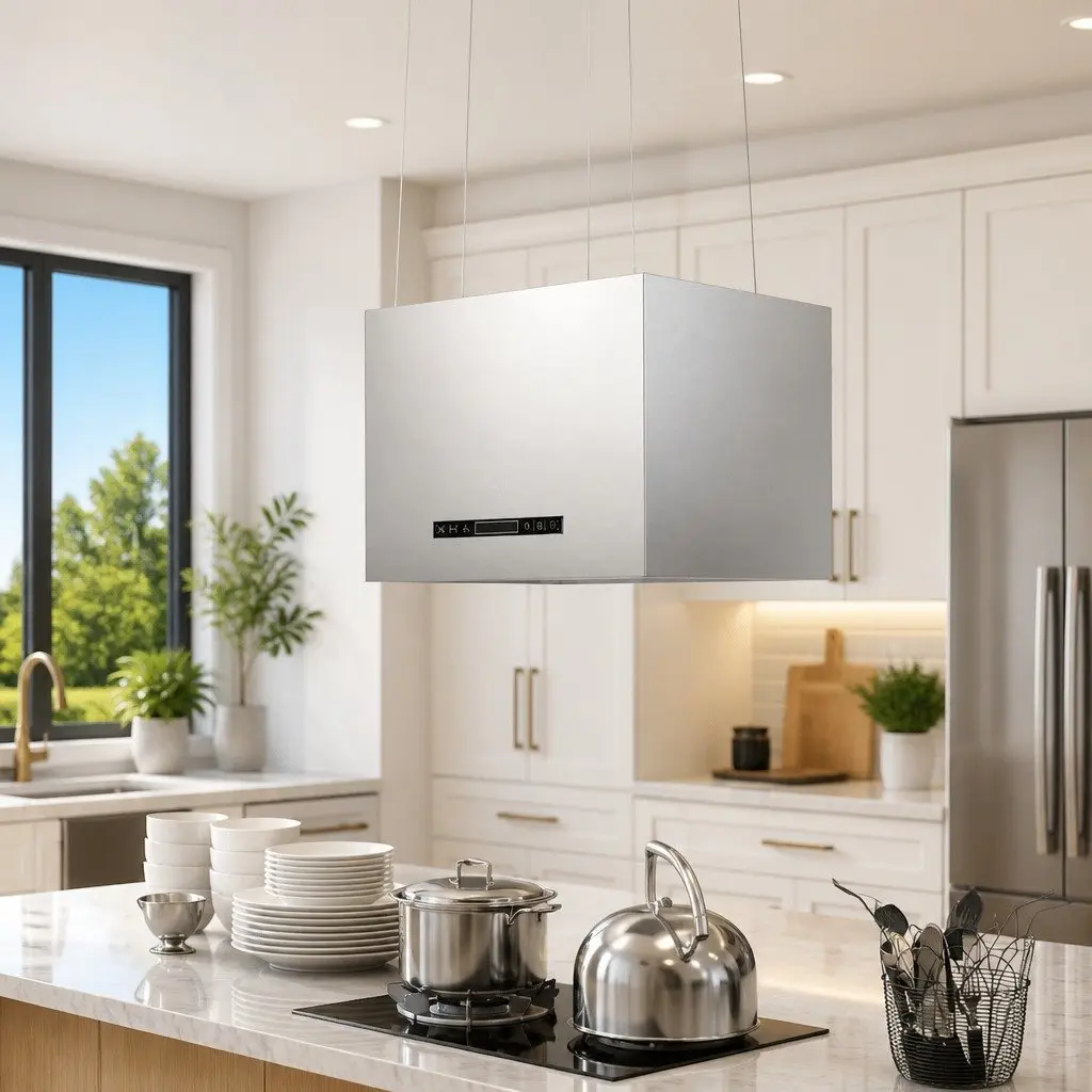 Island Range Hood Stainless Steel 55cm Ceiling Mounted Silver