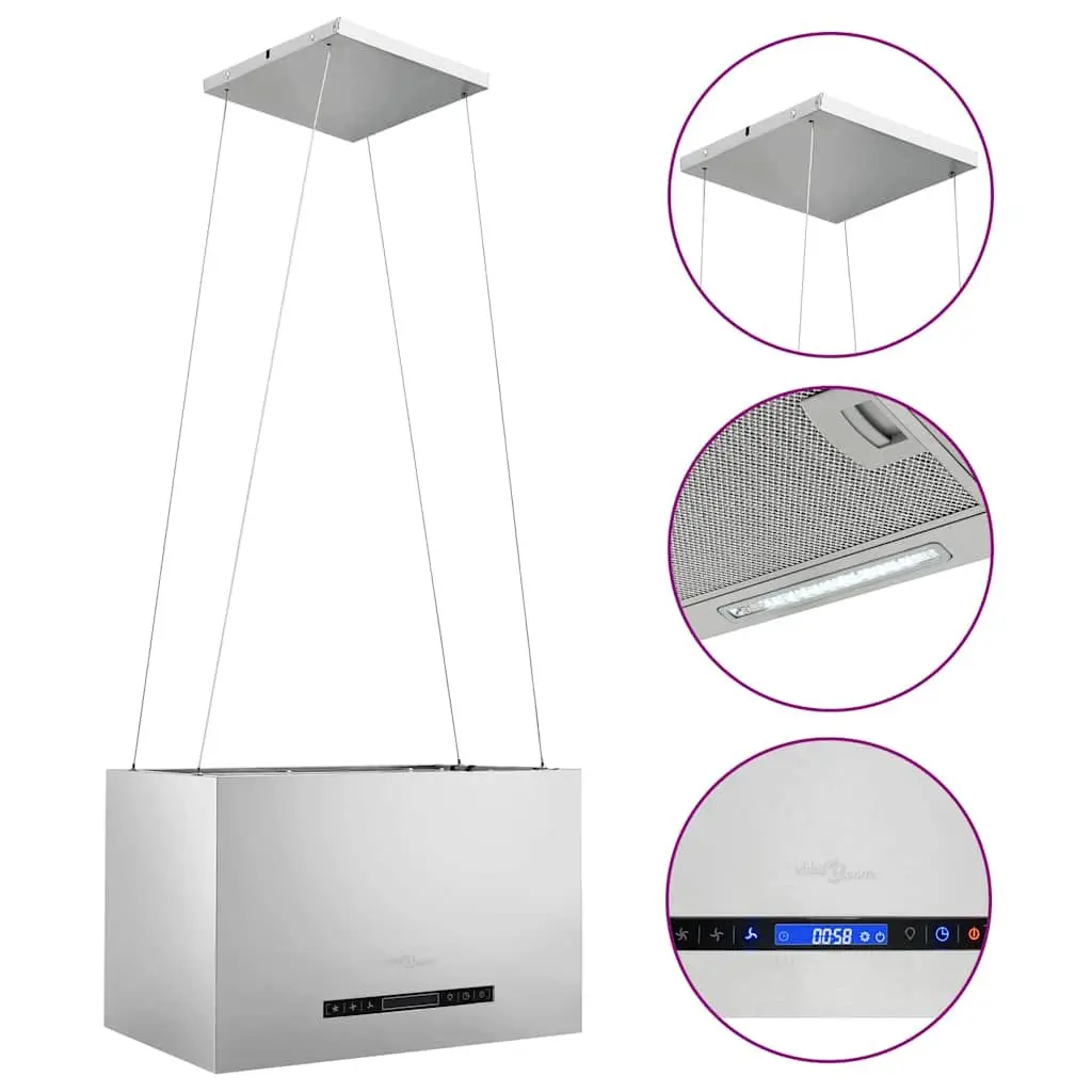 Island Range Hood Stainless Steel 55cm Ceiling Mounted Silver