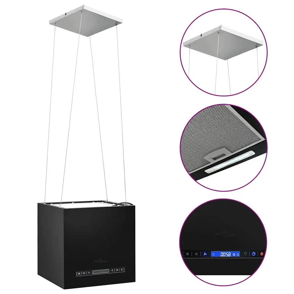 Island Range Hood Ceiling Mounted 37cm Powder-coated Steel Black
