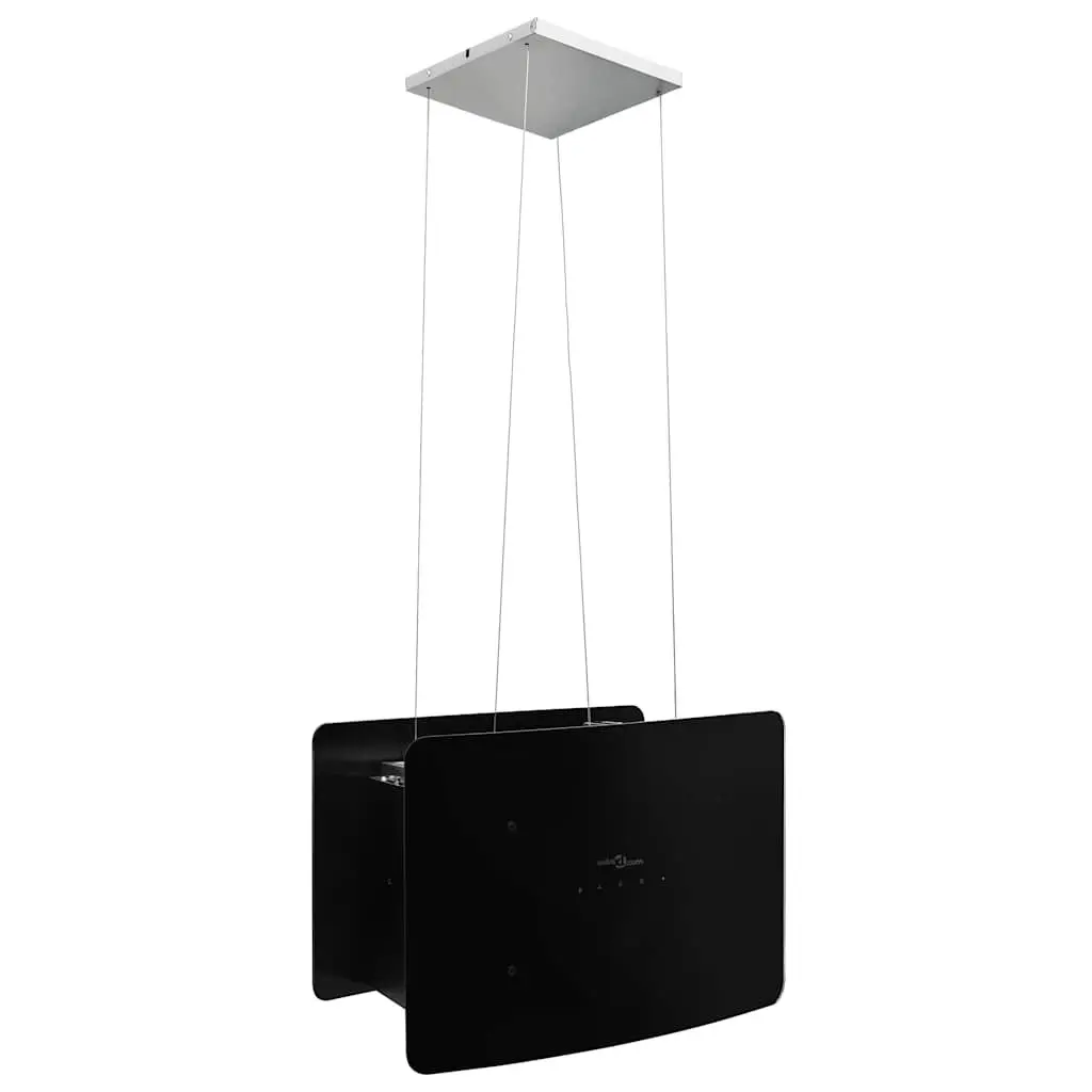 Island Range Hood Ceiling Mounted Tempered Glass Black