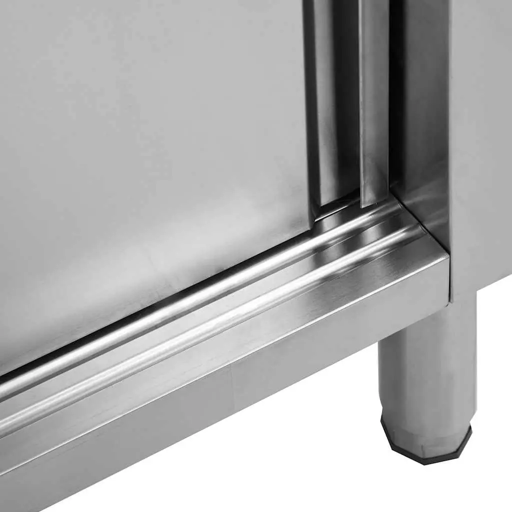 Stainless Steel Worktable with Enclosed Sliding Door Storage 100x50x95-97cm for Commercial Kitchen