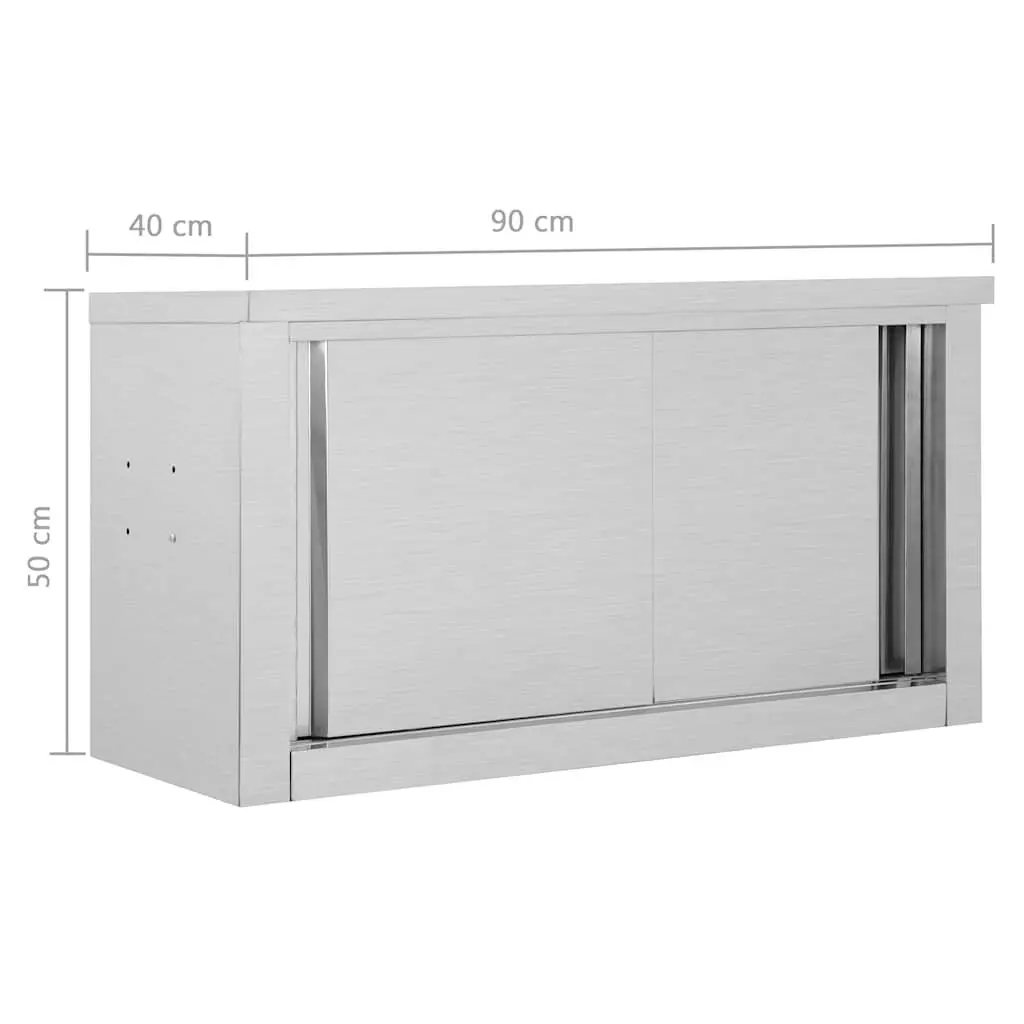 Kitchen Cabinet Stainless Steel Wall-Mounted 90x40x50cm Grey Sliding Doors