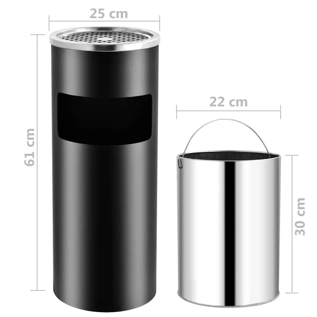 Steel Ashtray Dustbin Waste Bin 30L Powder Coated Steel Black