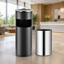 Functional Grey Steel Ashtray Bin for Indoor and Outdoor Use
