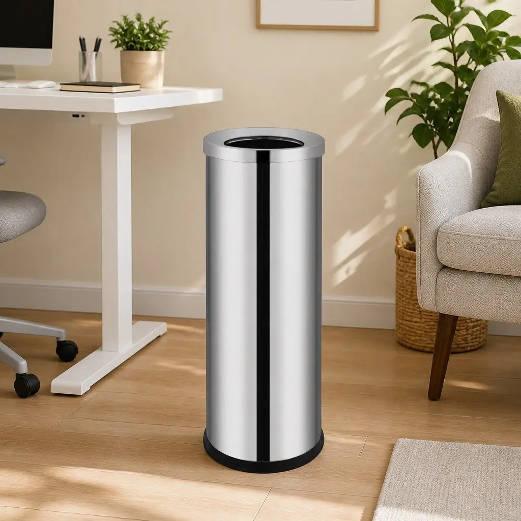 Stainless Steel Waste Bin 32L Silver Rubbish Container Hotel Office Home
