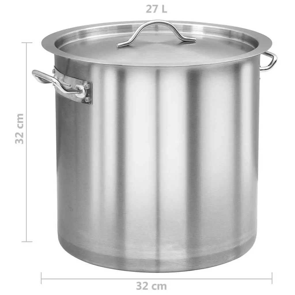 Stock Pot Stainless Steel 26L Large Capacity Silver
